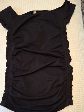 Last Tango Black Ruched Side Short Sleeve Tunic
